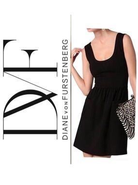 Diane Von Furstenberg "Cezanne" Sleeveless Cotton Black Mini Dress Size: 2